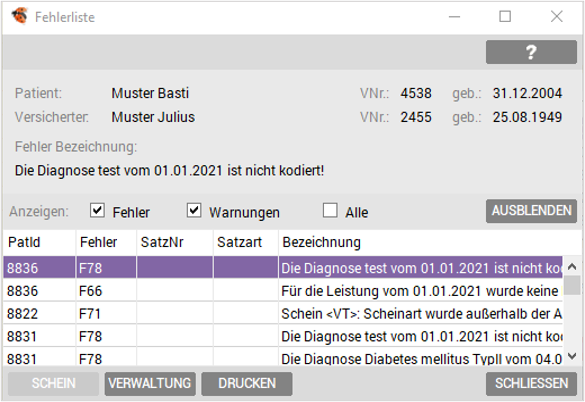 Fehlerliste