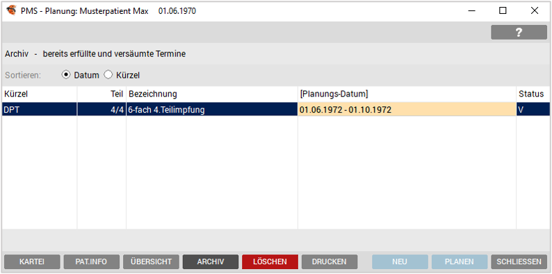 PMS - Archivansicht