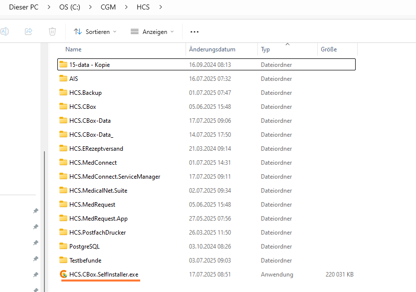 HCS.CBox.SelfInstaller.exe im Installationsverzeichnis HCS.CBox.SelfInstaller.exe im Installationsverzeichnis