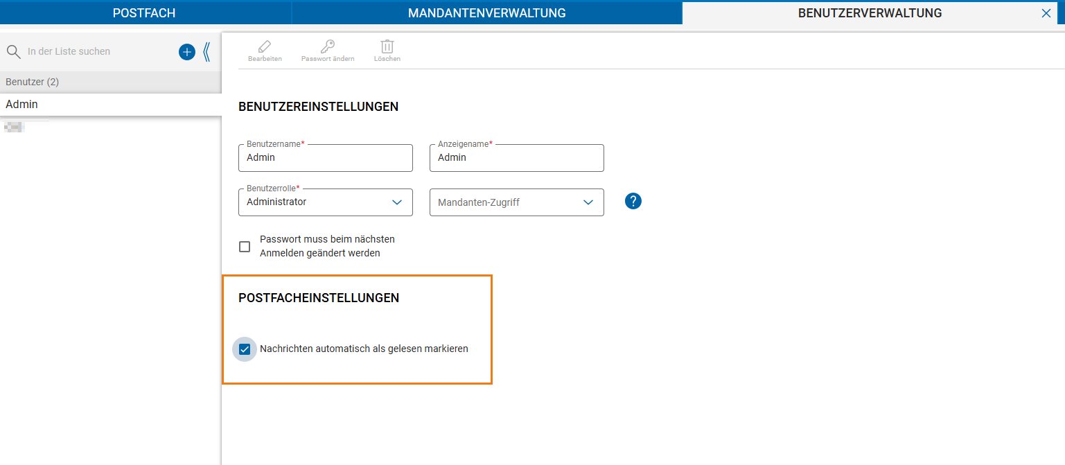 Postfacheinstellungen: Nachrichten automatisch als gelesen markieren