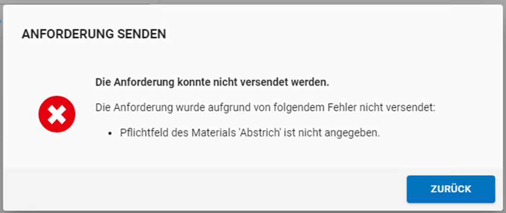 Fehlermeldung bei fehlenden Informationen