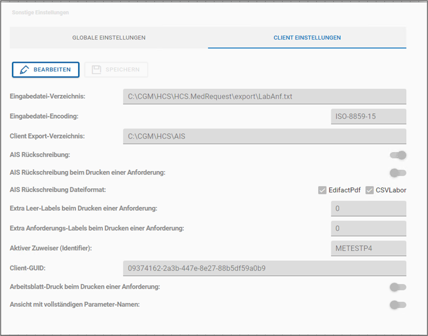 Client Einstellungen Client Einstellungen